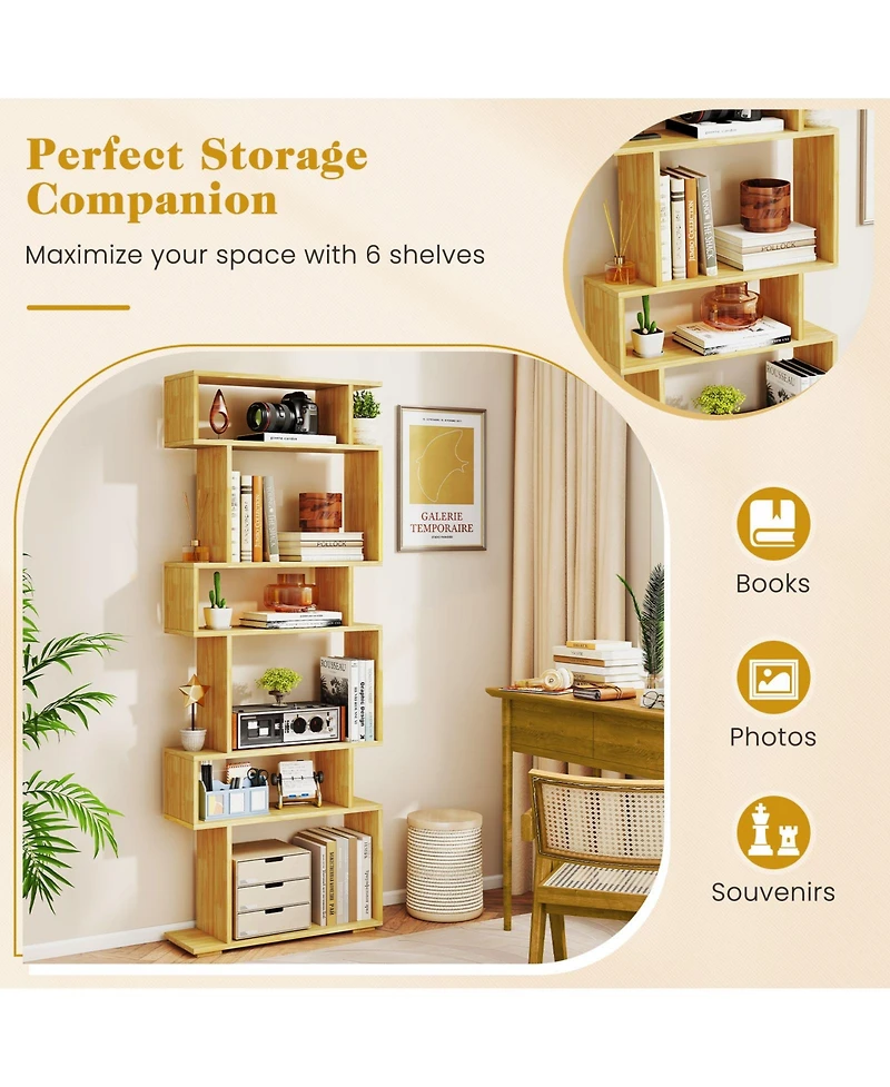 Gymax 2- Piece 6-Tier Bookshelf with 2 Anti-Tipping Kits Wooden Display Shelf for Home Office