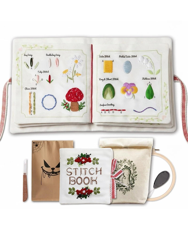 Gnuadz Embroidery Book Fabric Pages 32 Stitches Learning Order Diy Sewing Kit Floral Motifs Practice Patterns Basic Intermediate