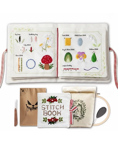 Gnuadz Embroidery Book Fabric Pages 32 Stitches Learning Order Diy Sewing Kit Floral Motifs Practice Patterns Basic Intermediate