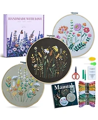 Gnuadz 3-pack Embroidery Kit Adult Floral Stitch Video Tutorial Guide Gift