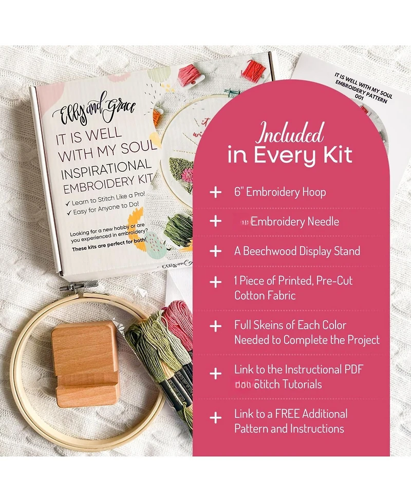 Gnuadz Elly Grace Embroidery Kit Hoop Beginners Adults Thread Included It Is Well