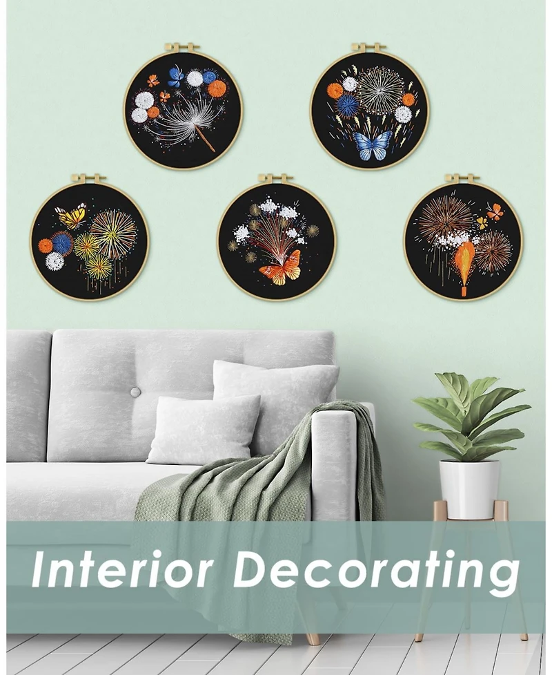 Gnuadz 5 Sets Embroidery Kit Fireworks Butterfly Beginners Set