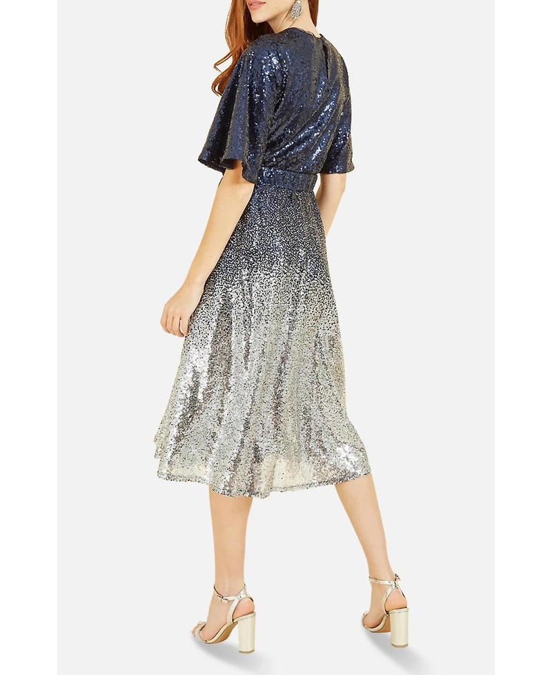 Yumi Women's Ombre Sequin V-Neck Midi Dress