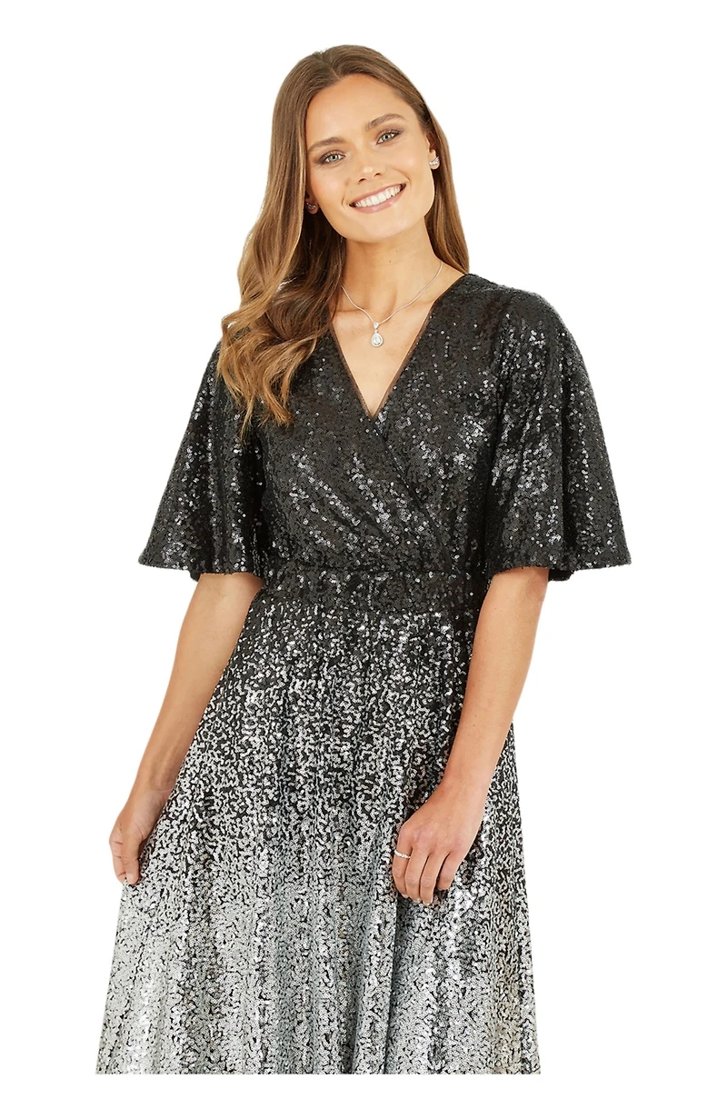 Yumi Women's Ombre Sequin V-Neck Midi Dress