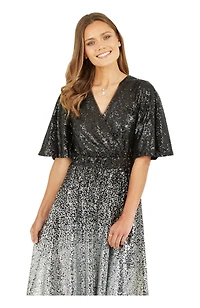 Yumi Women's Ombre Sequin V-Neck Midi Dress