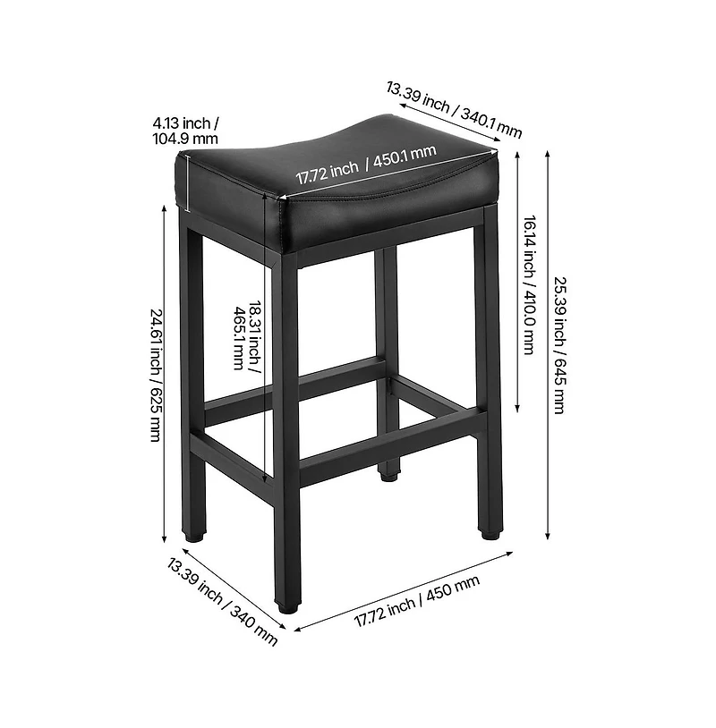 Sugift Bar Stool Set of 2 Pu Leather Counter Height Stools