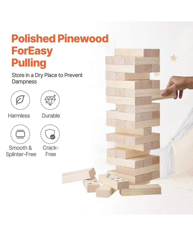 Mecale Medium Tumbling Tower 54 Pine Wood Blocks with Bag and Scoreboard