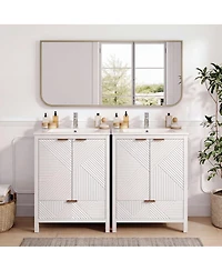 Sillysis 48 Inch Double Sink Bathroom Vanity, Freestanding Modern Mdf Cabinet with Ceramic Sinks and Soft Close Drawers
