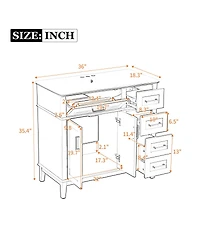 Sillysis 36" Modern Bathroom Vanity with Sink, Freestanding Solid Wood Cabinet, Soft Close Drawers for Home