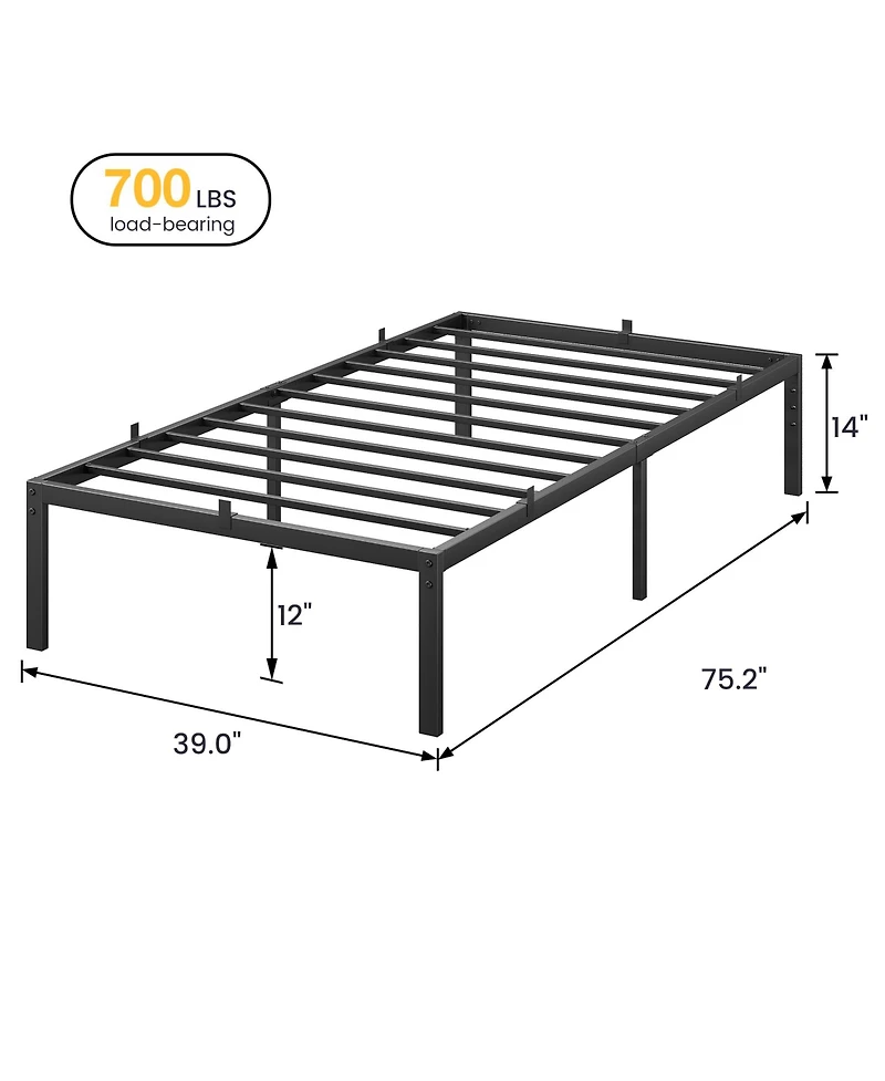 homfan 14Inch Heavy Duty Metal Platform Bed Frame - Sturdy Low Profile Mattress Foundation