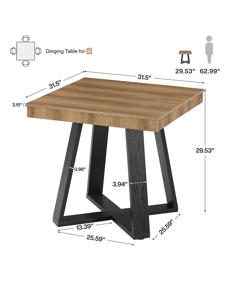 Tribesigns 31.5-Inch Square Dining Table for 4, Rustic Wood Kitchen Table with Fluted Edge and Sturdy X-Base, Farmhouse Small Dining Room Table
