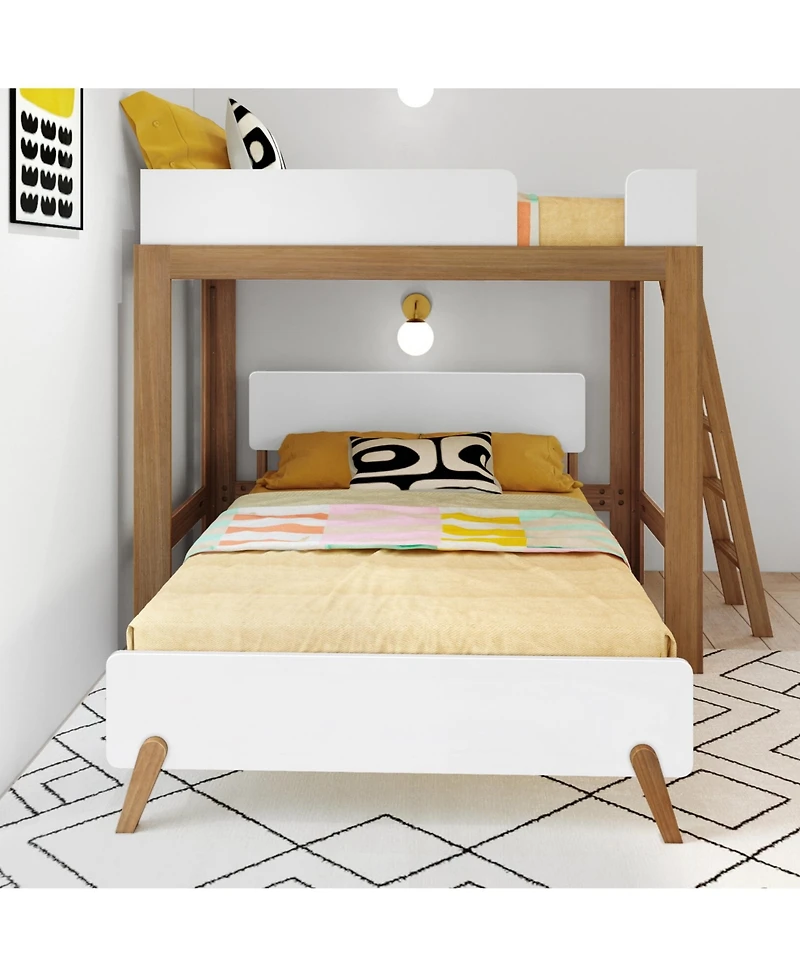 Max & Lily Mid-Century Modern -Shaped Bunk Bed, Solid Wood