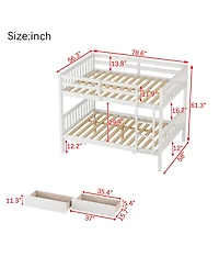 Sailvan full Over Rubber Wood Bunk Bed with 2 Drawers, Convertible into Beds Ladder