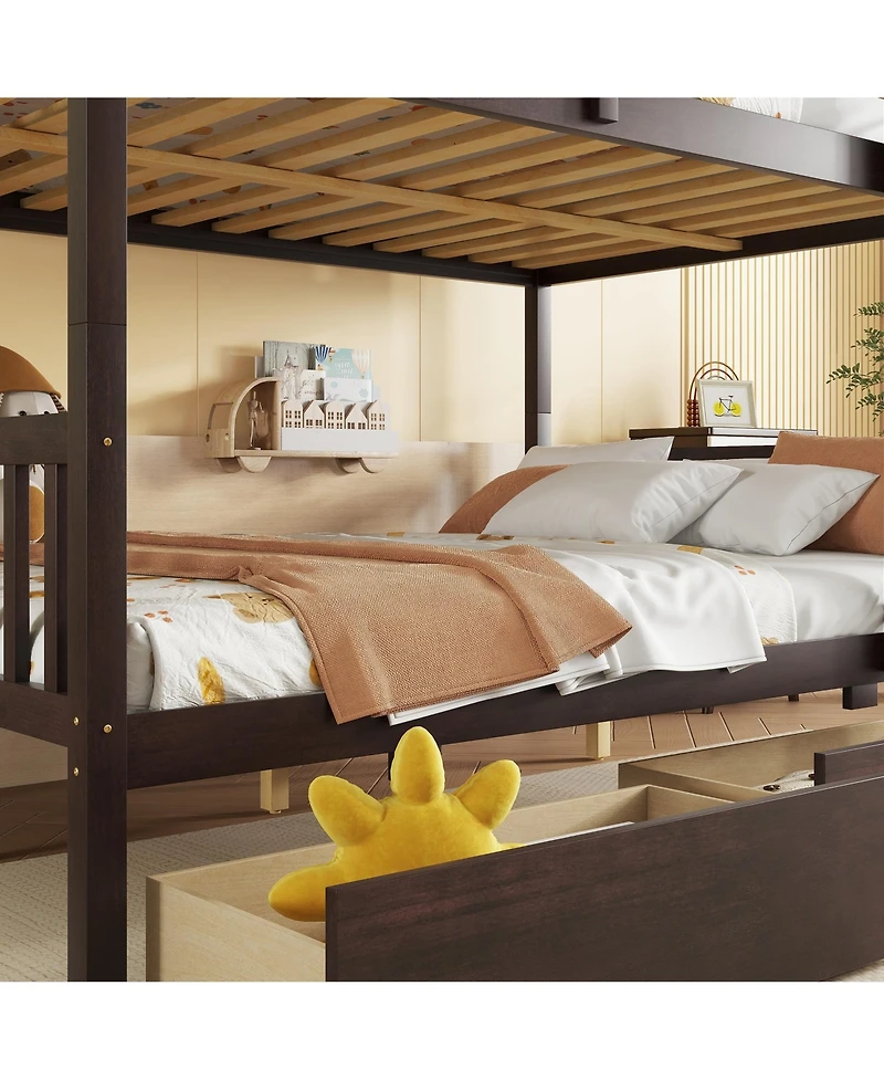 Sailvan full Over Rubber Wood Bunk Bed with 2 Drawers, Convertible into Beds Ladder