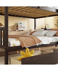 Sailvan full Over Rubber Wood Bunk Bed with 2 Drawers, Convertible into Beds Ladder