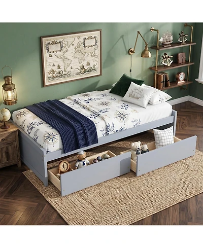 Sailvan Bed with 2 Drawers, Solid Rubber Wood