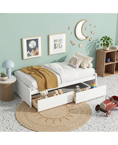 Sailvan Bed with 2 Drawers, Solid Rubber Wood