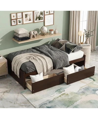 Sailvan Bed with 2 Drawers, Solid Rubber Wood