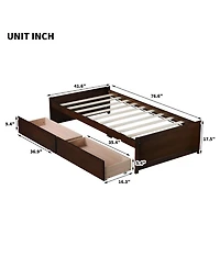 Sailvan Bed with 2 Drawers, Solid Rubber Wood