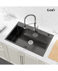 Busdays 33 x 22 Inch Stainless Steel Kitchen Sink Single Bowl Overmount Handmade with Cutting Board and Colander