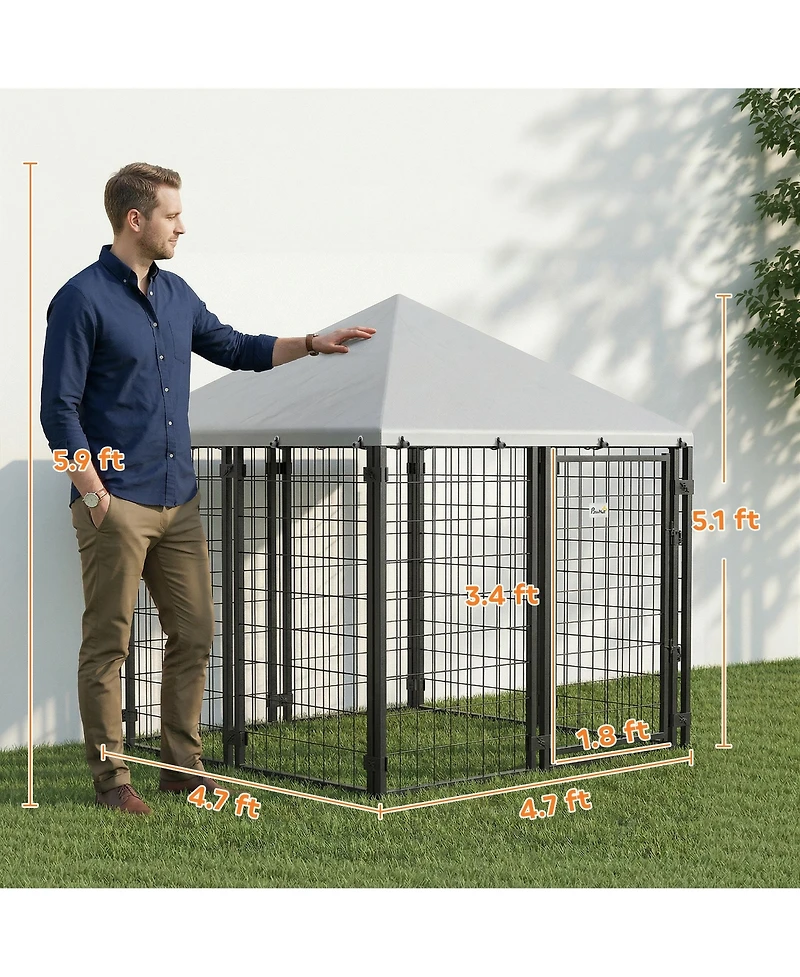 Paw Hut Lockable Dog House Kennel with Water-resistant Roof for Small and Medium Sized Pets, 4.6' x 4.6' x 5'
