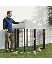 Paw Hut Lockable Dog House Kennel with Water-resistant Roof for Small and Medium Sized Pets, 4.6' x 4.6' x 5'