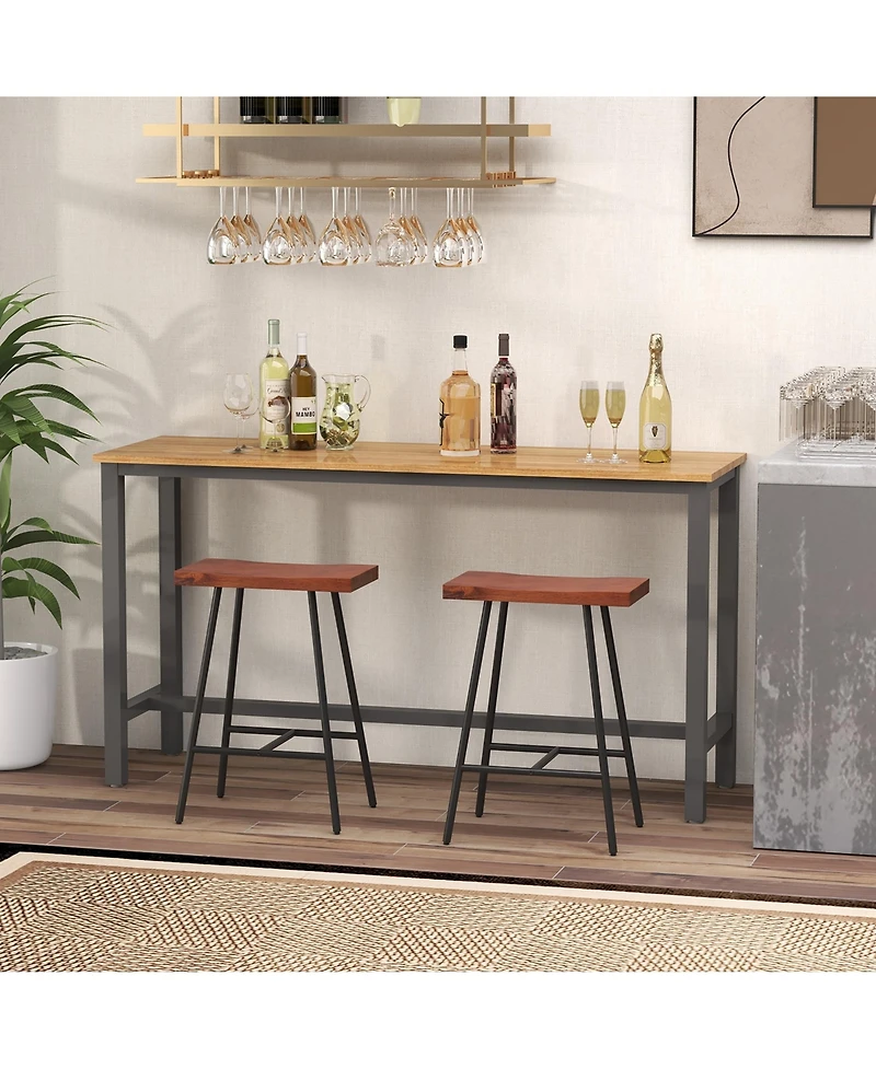Gymax Saddle-Seat Bar Stool 4 Set Counter Height Bar Stools Curved Seat Surface