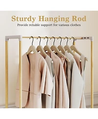 Slickblue Pine Wood Clothing Rack with Open 2 Tier Shelves and Hanging Bar for Bedroom Storage