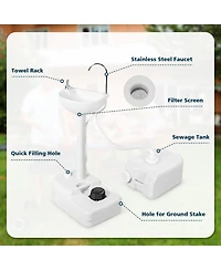 Gouun Portable Camping Hand Wash Station with 4.5-Gallon Tank, Basin Stand and Foot Pump Operation