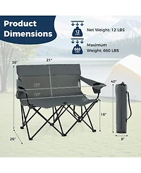 Gouun 2-Person Double Camping Chair, Outdoor Folding Loveseat with Cup Holders and Carrying Bag