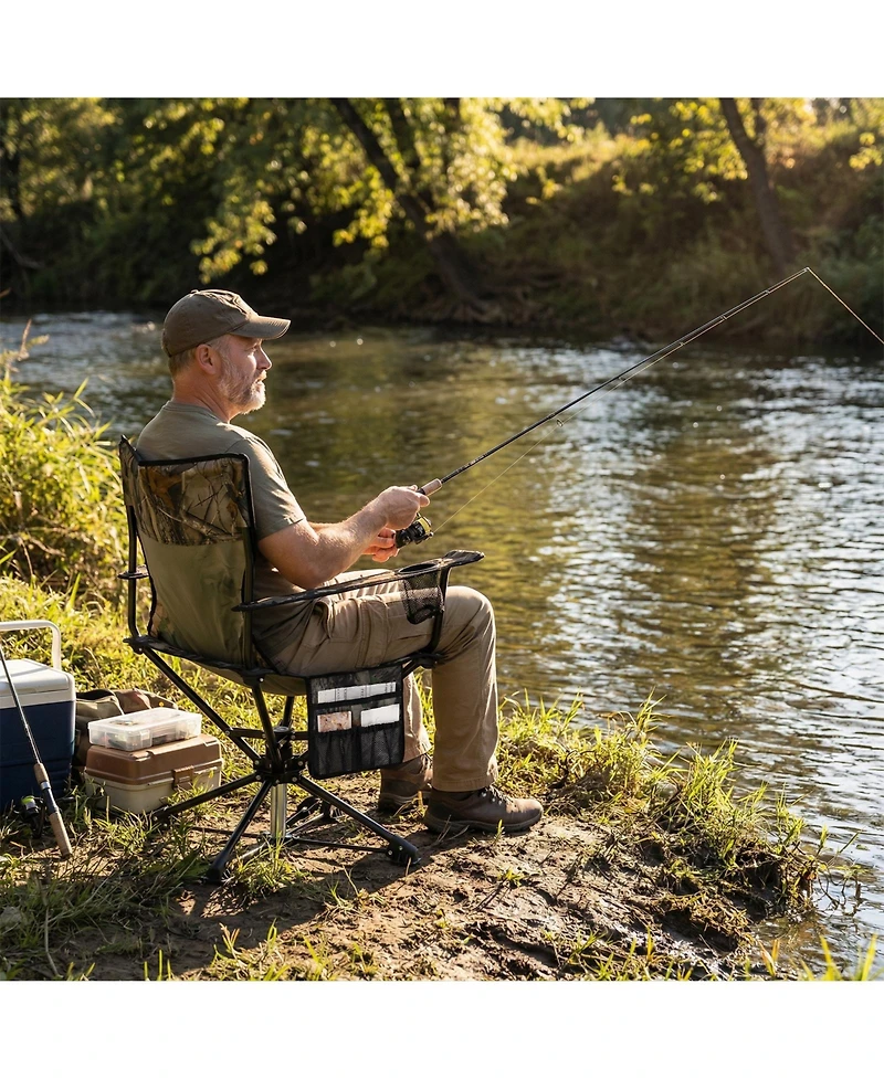 Gouun 360-Degree Silent Swivel Hunting Chair, Portable Foldable Seat with Cup Holder and Storage Pockets