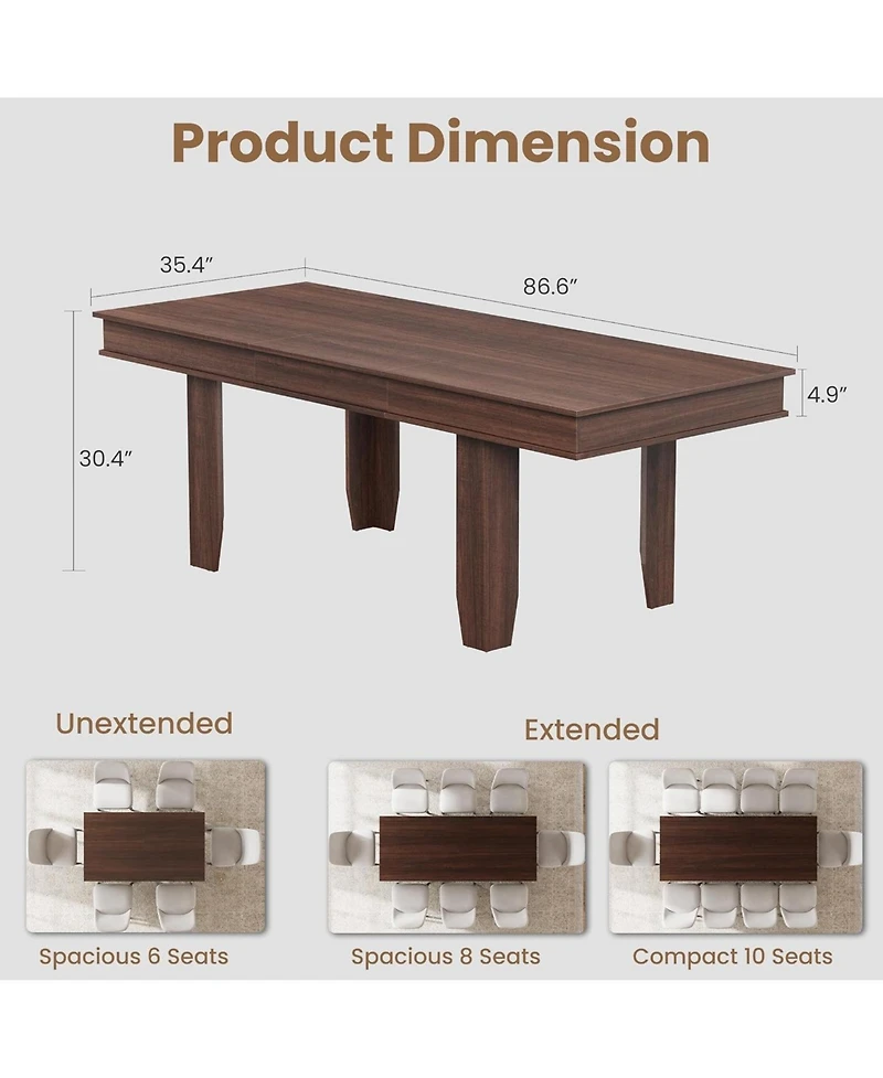 gaomon 63 in-86.6 in Extendable Dining Room Table for 6-10, Farmhouse Kitchen Tables w/Wooden Sturdy Frame