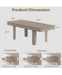 gaomon 63-86.6 in Extendable Dining Table for 6-10, Farmhouse Rectangular Kitchen Dinner Table with Sturdy Wooden Frame