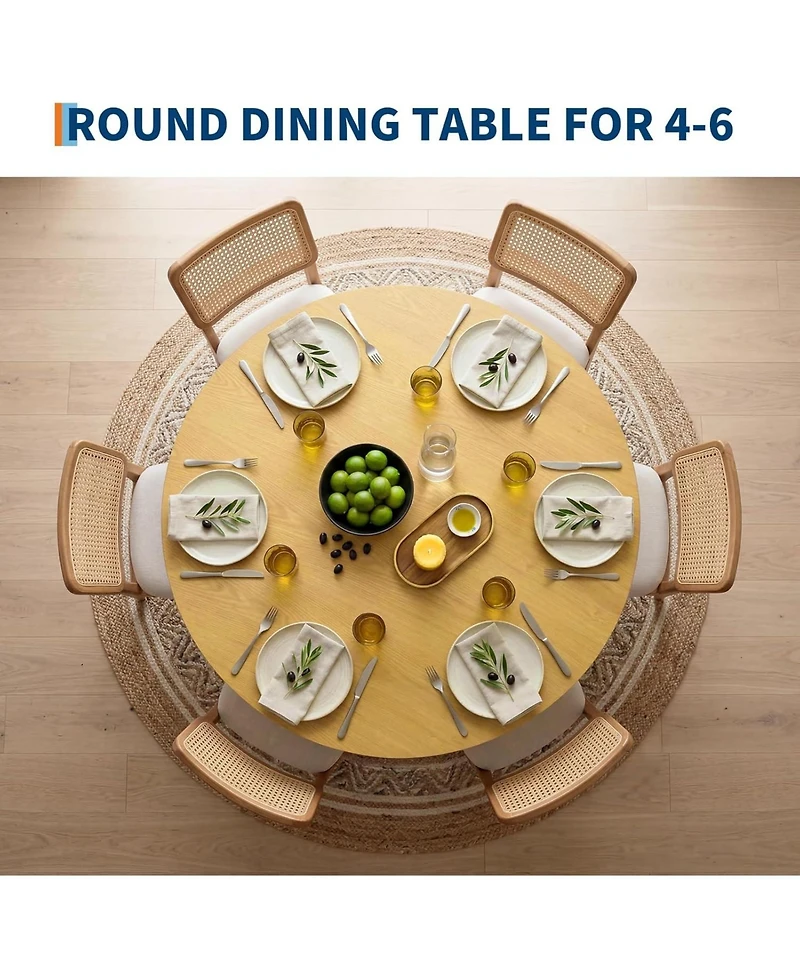 gaomon 43" Round Dining Table for 4-6 People, Wooden Dining Room Table with Pedestal Base, Modern Farmhouse Kitchen Table for Home