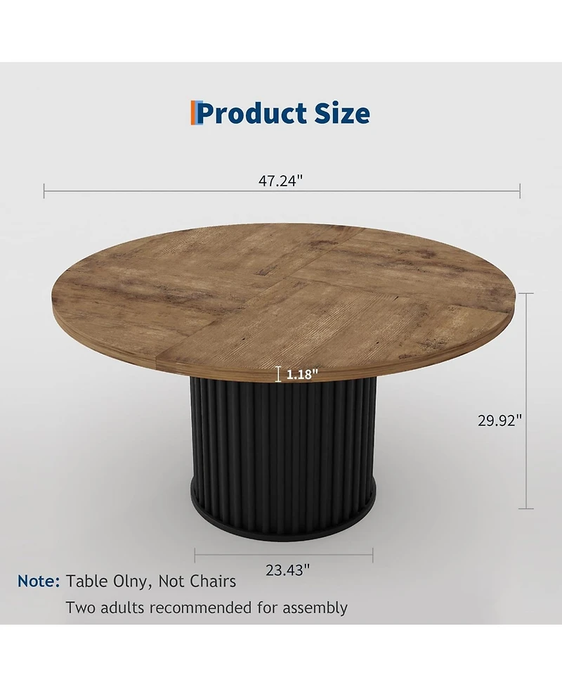 gaomon 47" Round Dining Table for 4-6 People, Dining Room Table with Sturdy Waveform Metal Pedestal Base, Farmhouse Circle Kitchen Table