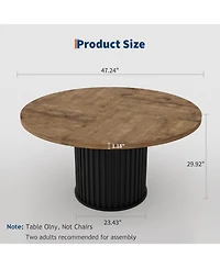 gaomon 47" Round Dining Table for 4-6 People, Dining Room Table with Sturdy Waveform Metal Pedestal Base, Farmhouse Circle Kitchen Table