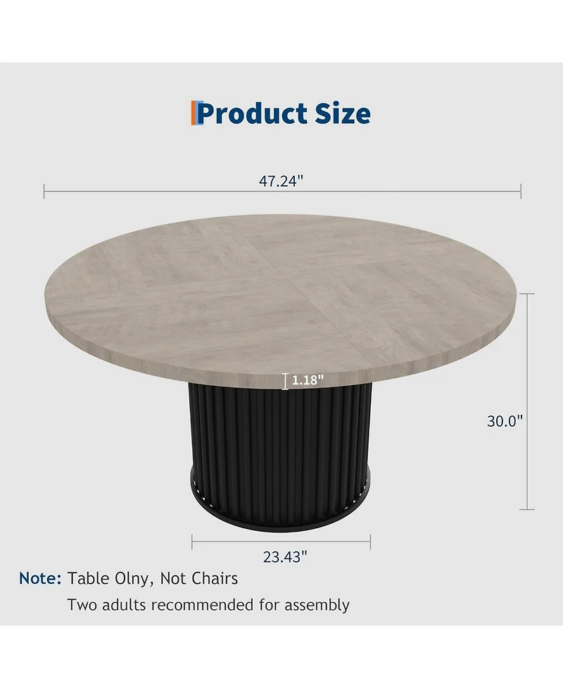 gaomon 47" Round Dining Table for 4-6 People, Dining Room Table with Sturdy Waveform Metal Pedestal Base