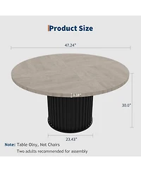 gaomon 47" Round Dining Table for 4-6 People, Dining Room Table with Sturdy Waveform Metal Pedestal Base