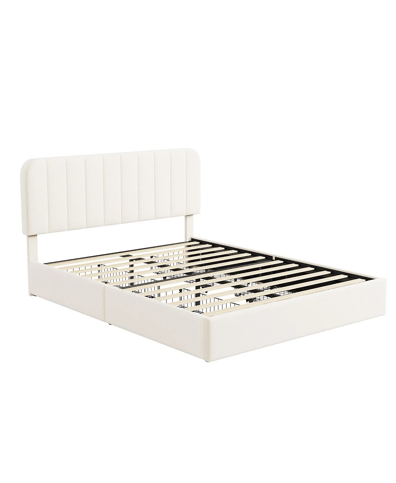 Velvetpholst Uered Platform Bed with 4 Drawers - Vertical Channel Tufted Headboard, Storage Bed Frame, Wood, No Slats Spring, Modern Design Box