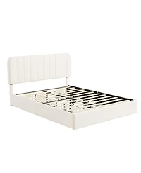 Velvetpholst Uered Platform Bed with 4 Drawers - Vertical Channel Tufted Headboard, Storage Bed Frame, Wood, No Slats Spring, Modern Design Box