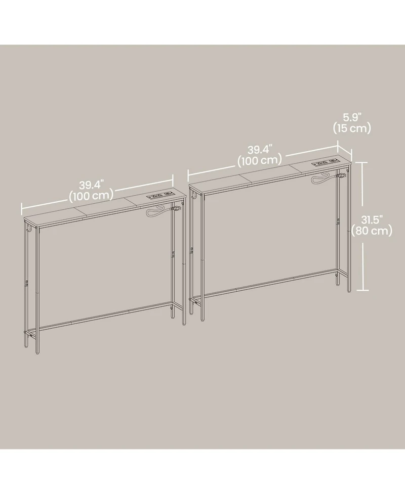 Slickblue Slim Sofa Console Table with Charging Station and Power Outlets