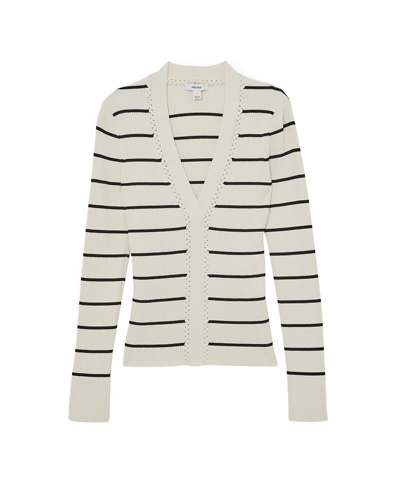Reiss Women's Stripe Craft-Stitch Rib-Knit Top