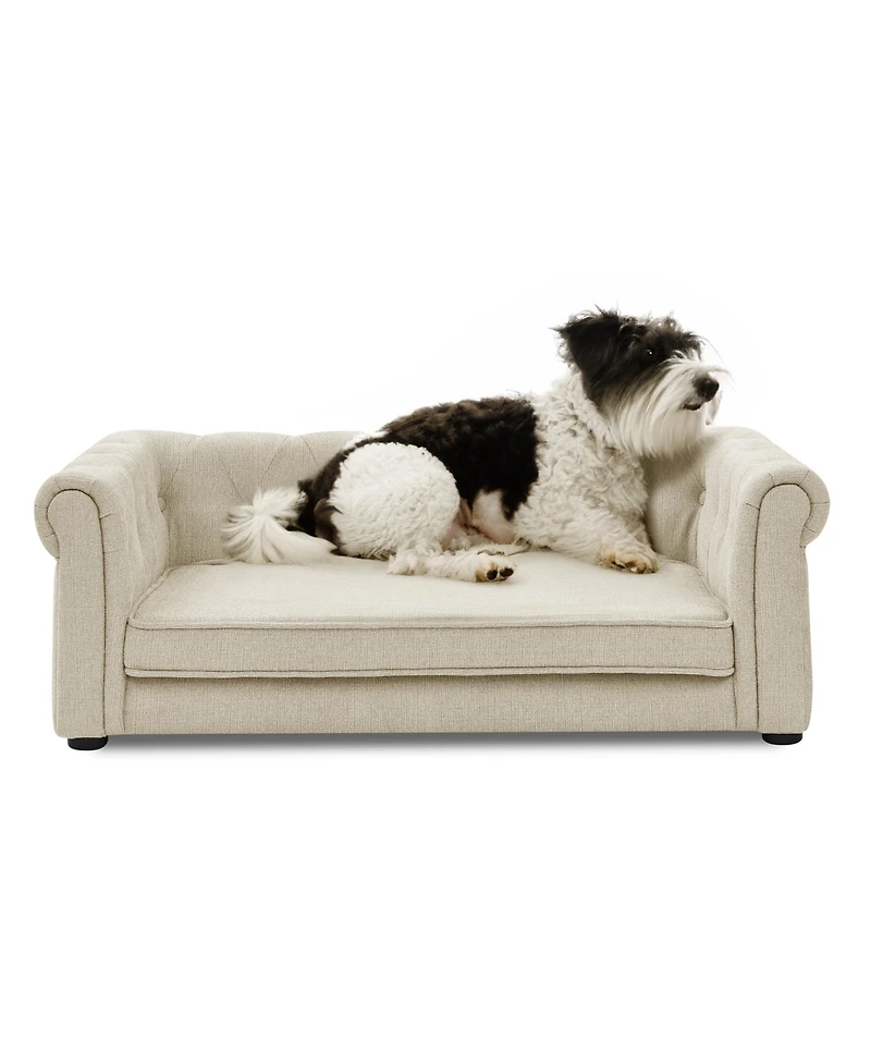 Clihome Modern Roll Arm Elevated Dog Sofa Comfortable Pet Couch for Small Medium Dogs