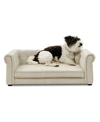 Clihome Modern Roll Arm Elevated Dog Sofa Comfortable Pet Couch for Small Medium Dogs