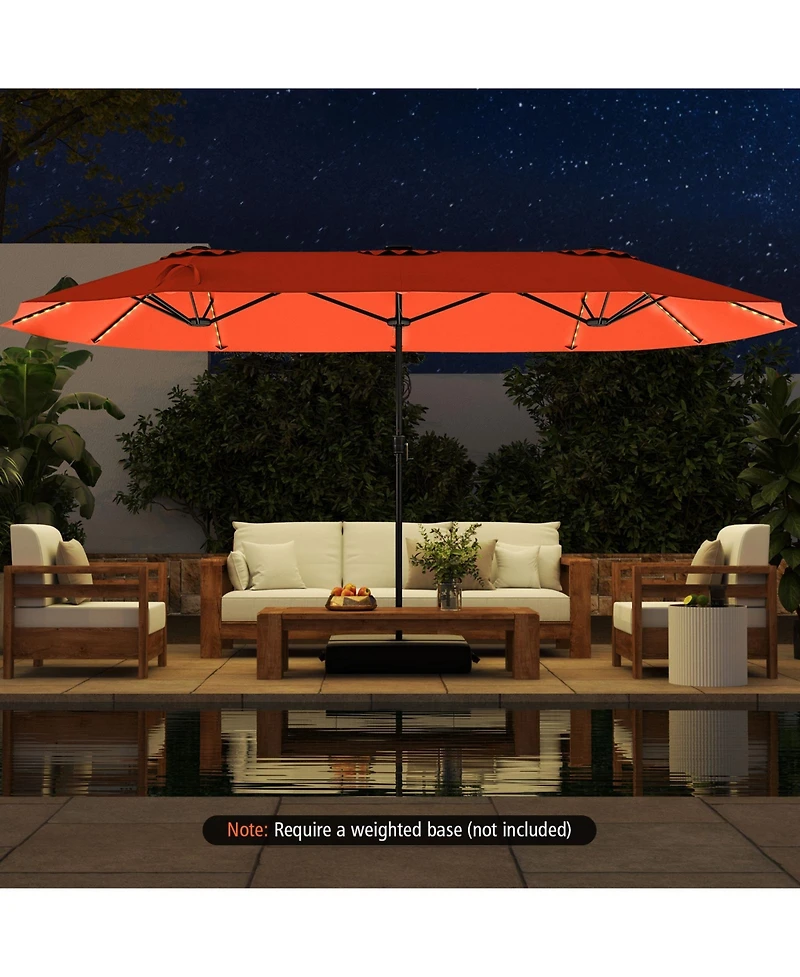 Gouun 15.5 feet Extra-Large Double-Sided Patio Umbrella with 144 Solar Led Lights