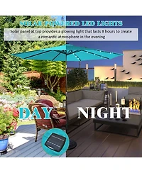 Gouun 10 feet Solar Led Patio Market Umbrella with 24 Lights, Tilt and Crank