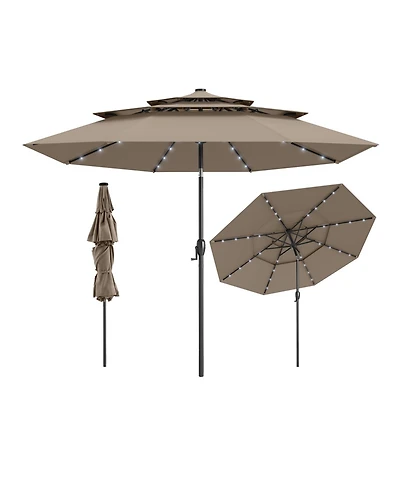 Gouun 10 feet Solar Led 3-Tier Vented Patio Umbrella with 32 Lights and Tilt Adjustment