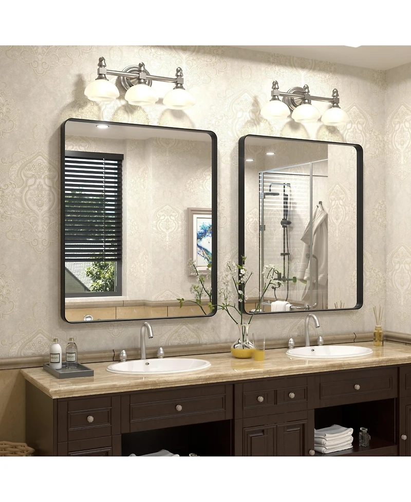 Apmir 30" x 36" High-Strength Tempered Glass and Aluminum Alloy Framed Wall Decor Bathroom Vanity Mirror