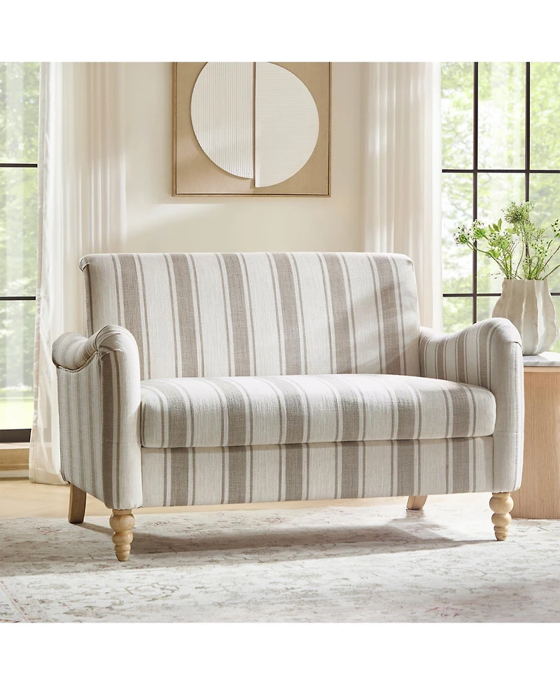 Hulala Home Terren 50.5"W Farmhouse Linen Upholstery Loveseat With Solid Wood Spindle Legs