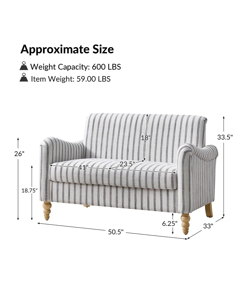 Hulala Home Terren 50.5"W Farmhouse Linen Upholstery Loveseat With Solid Wood Spindle Legs